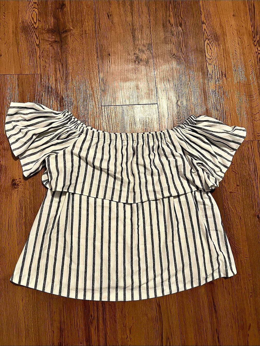 Banana Republic Striped Off-Shoulder Blouse in White & Blue
